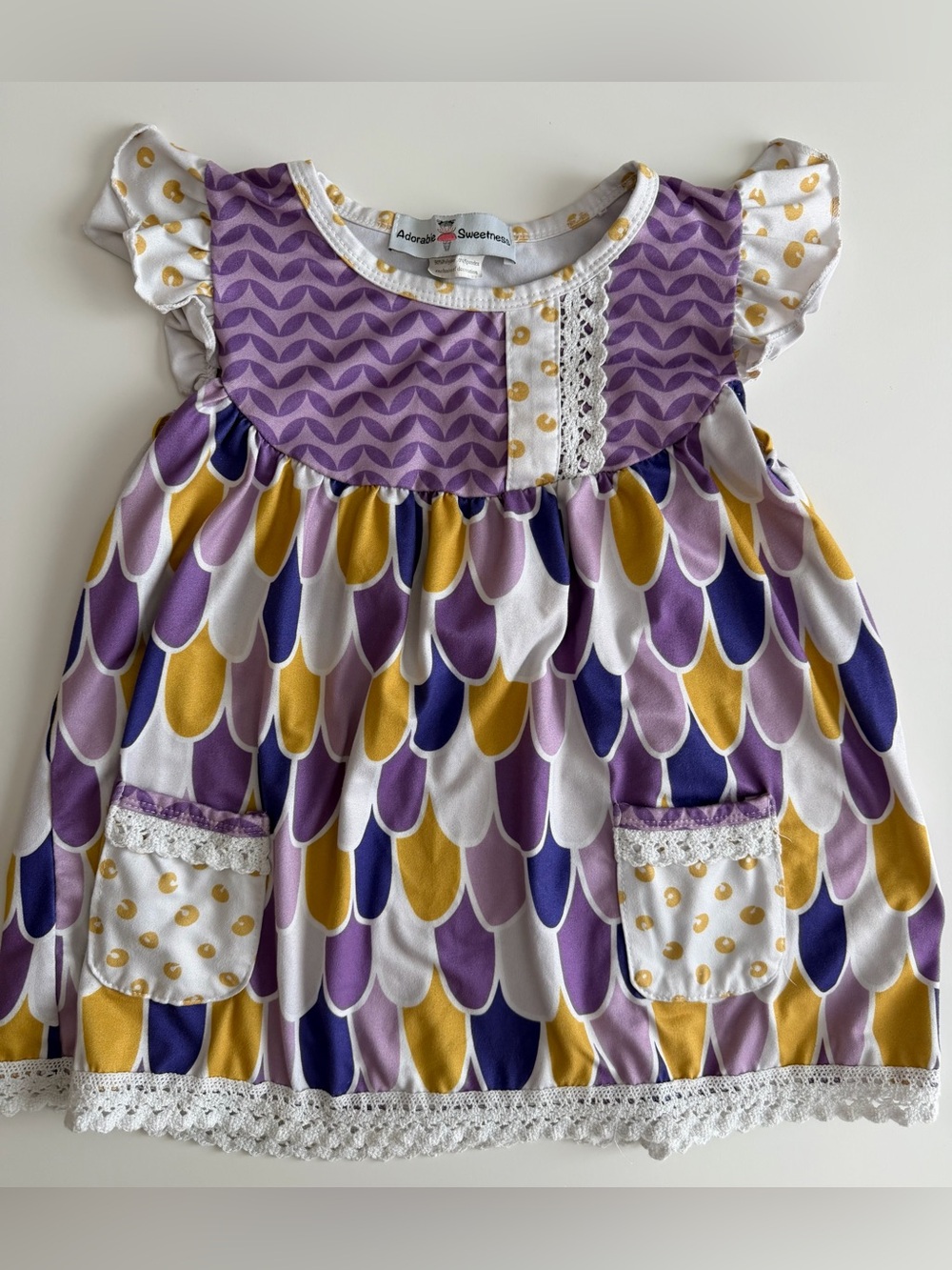 Adorable Sweetness Purple & Gold Patterned Toddler Dress Size 5T